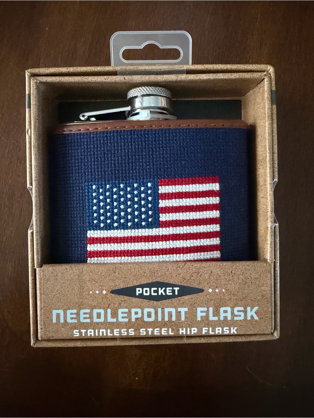 Stainless Steel Flask Needlepoint American Flag Case 6oz Kraftsman Co NEW